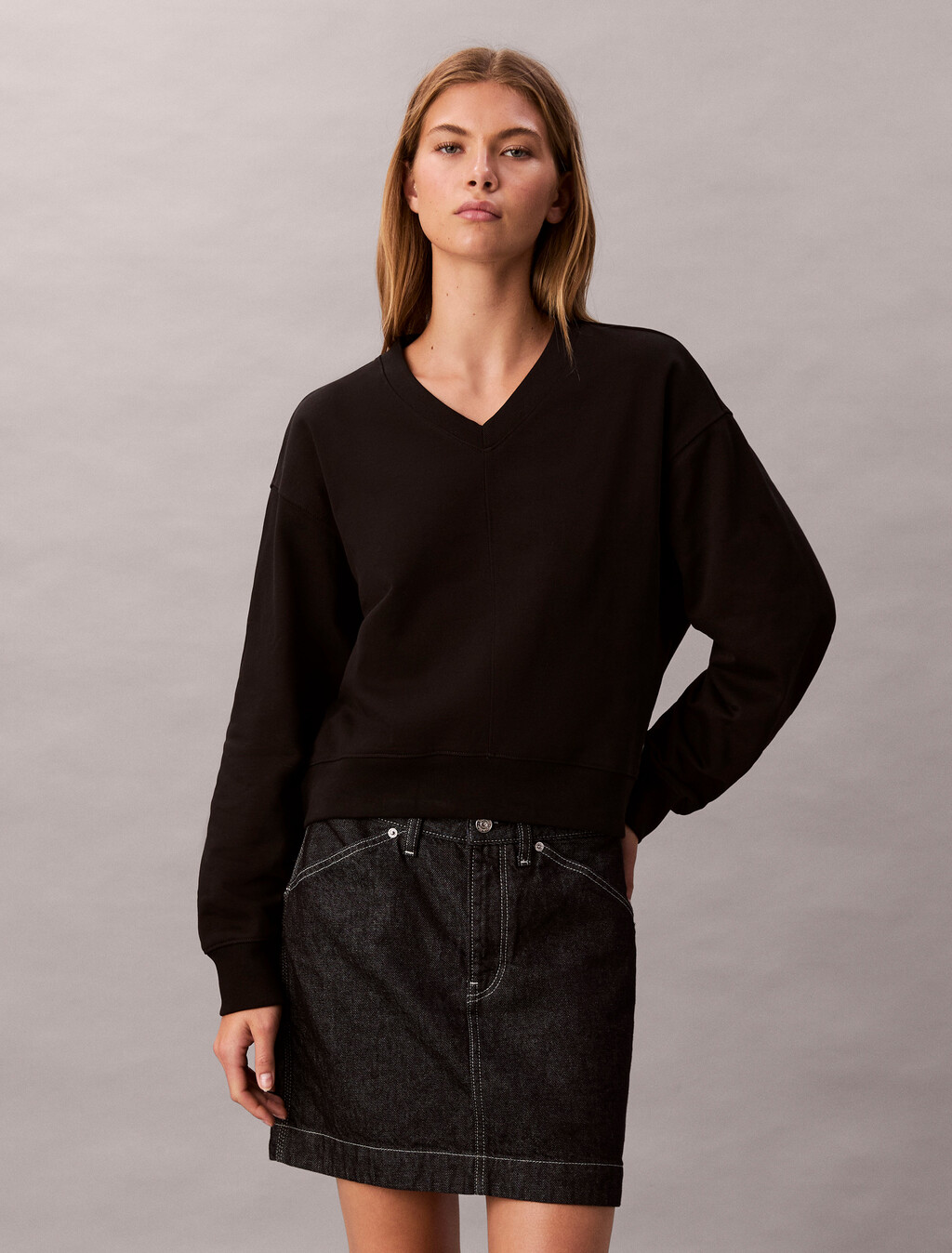 Terry Relaxed Sweatshirt, Black, hi-res