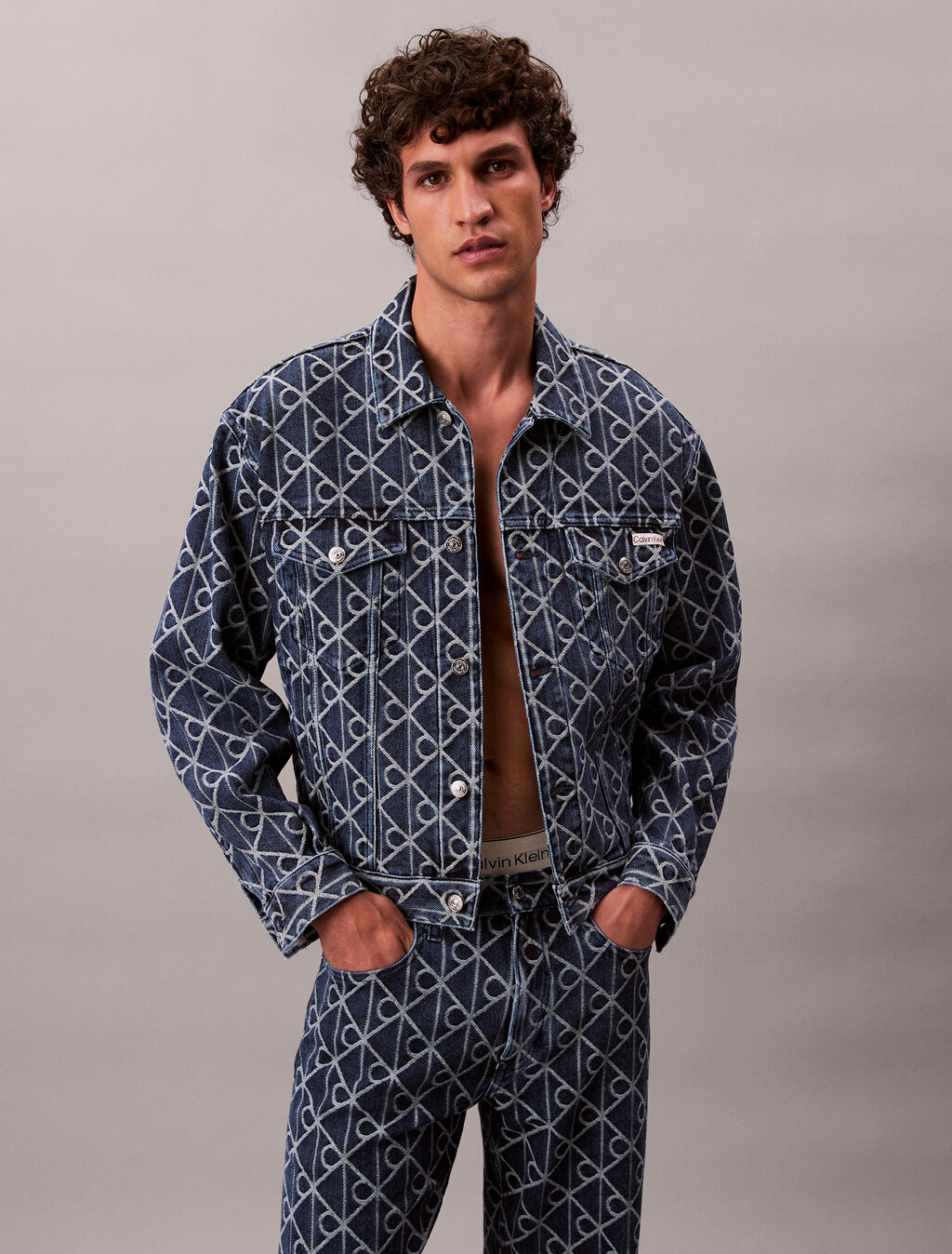 Allover Logo 90's Denim Jacket, INDIGO EMBLEM, hi-res