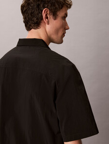 Nylon Relaxed Camp Collar Shirt, Black, hi-res