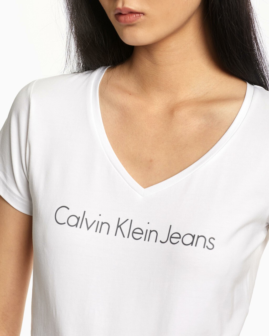 V NECK LOGO TEE, Bright White, hi-res