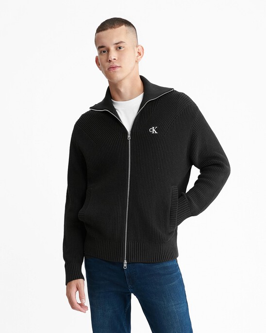 Rib Knit Zip Up Cardigan