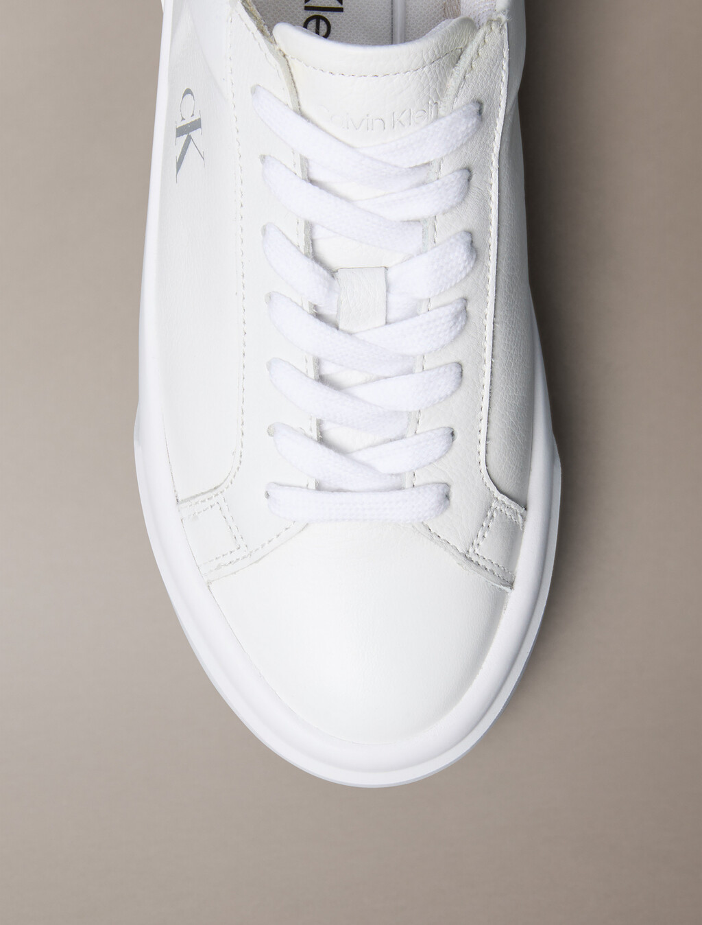 Sienna - Leather Logo Platform Trainers, Bright White/Silver, hi-res