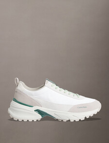 Suede and Nylon Runner Trainers, Bright White/Galapagos Green, hi-res
