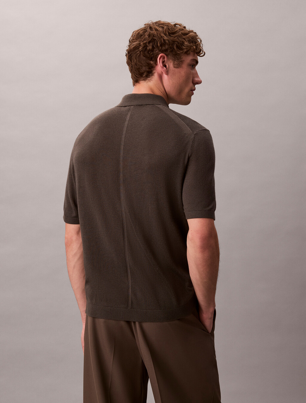 Silk Cashmere Polo Sweater, Beluga, hi-res