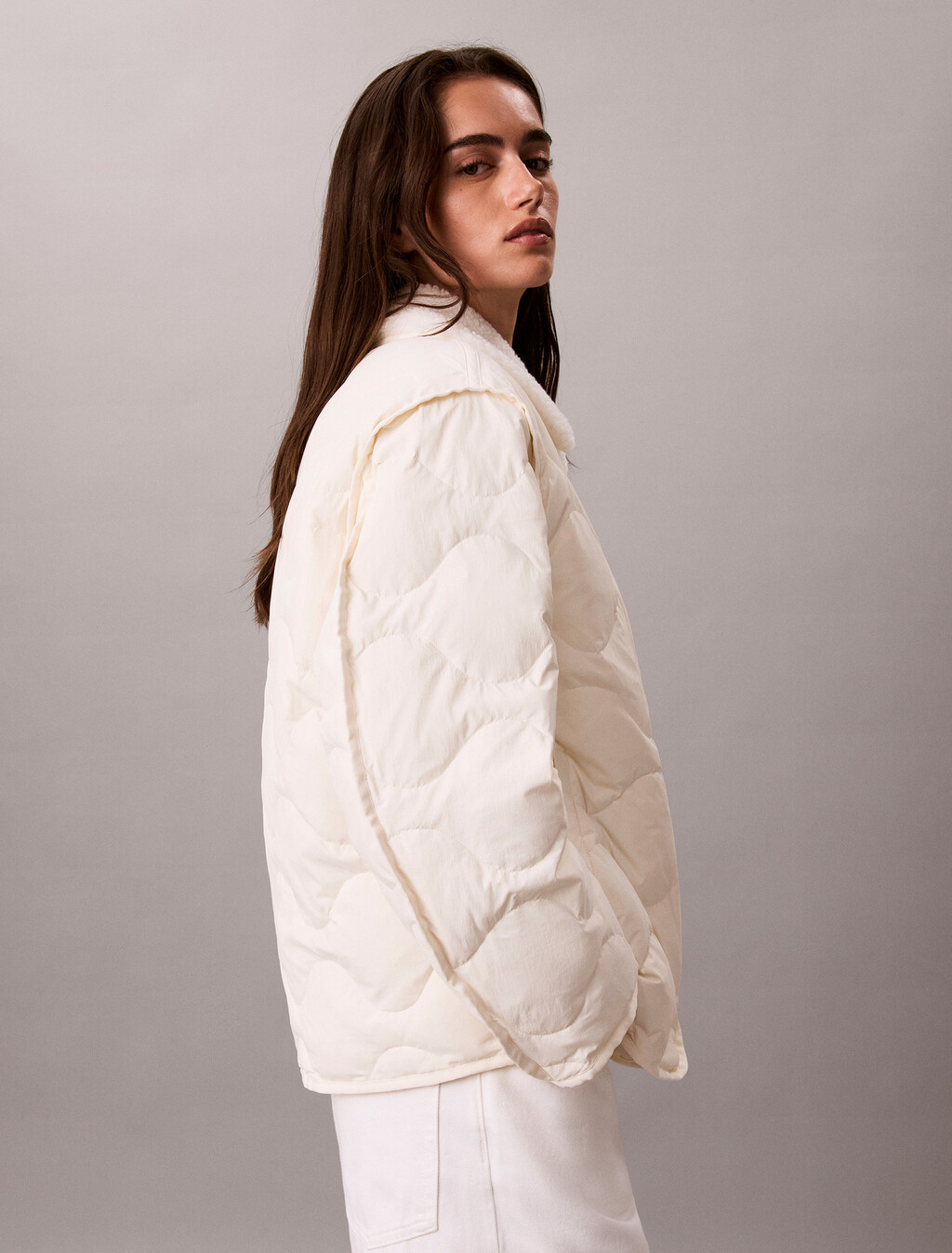 Quilted Down Jacket, Ivory, hi-res