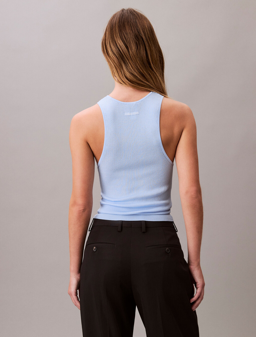 Viscose Blend Ribbed Tank Top, Cerulean, hi-res