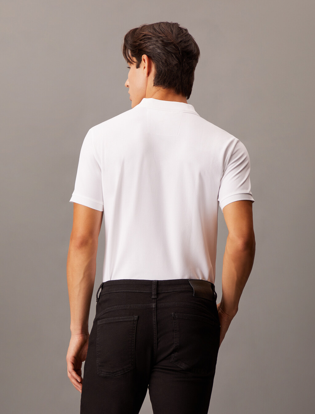 CK Badge Smooth Cotton Slim Polo, Bright White, hi-res
