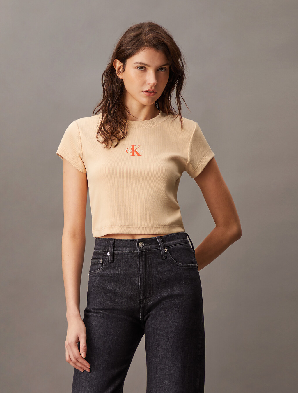 Slim Cropped Monogram T-shirt, Appleblossom, hi-res