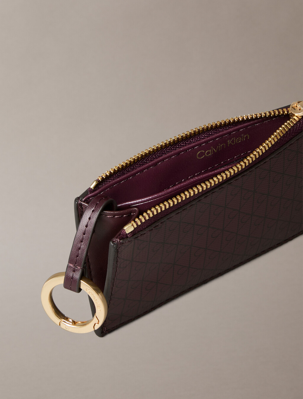 Monogram Logo Top Zip Card Holder, FUDGE AOP, hi-res