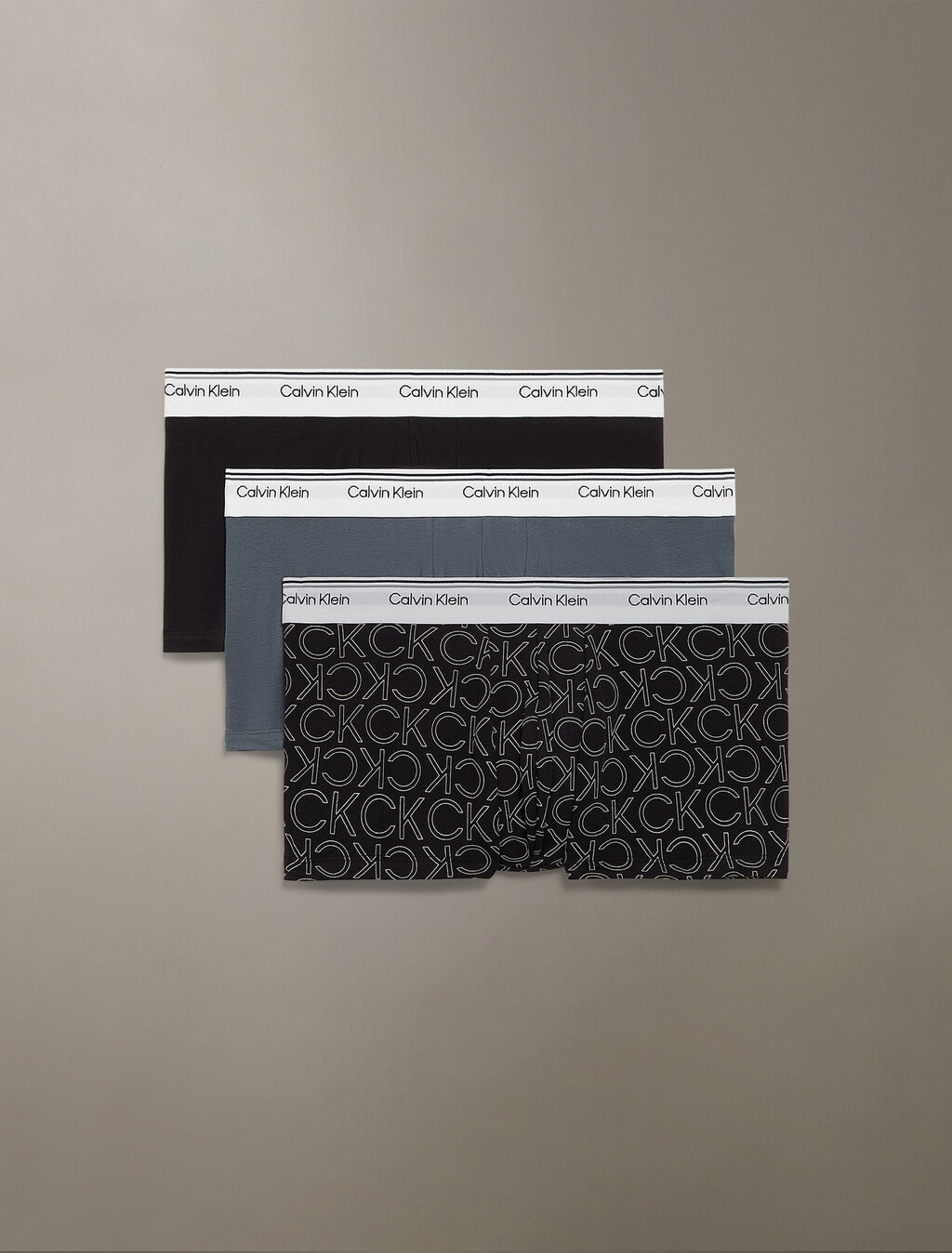 Cotton Stretch Balance Low Rise Trunks 3 Pack, BLACK/MONOGRAM OUTLINE BLACK/TURBULENCE, hi-res