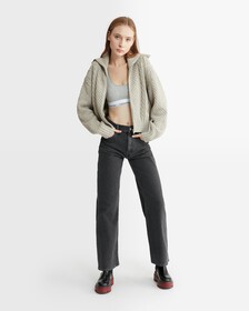 Varsity Cable Wool Blend Cardigan, Porpoise, hi-res