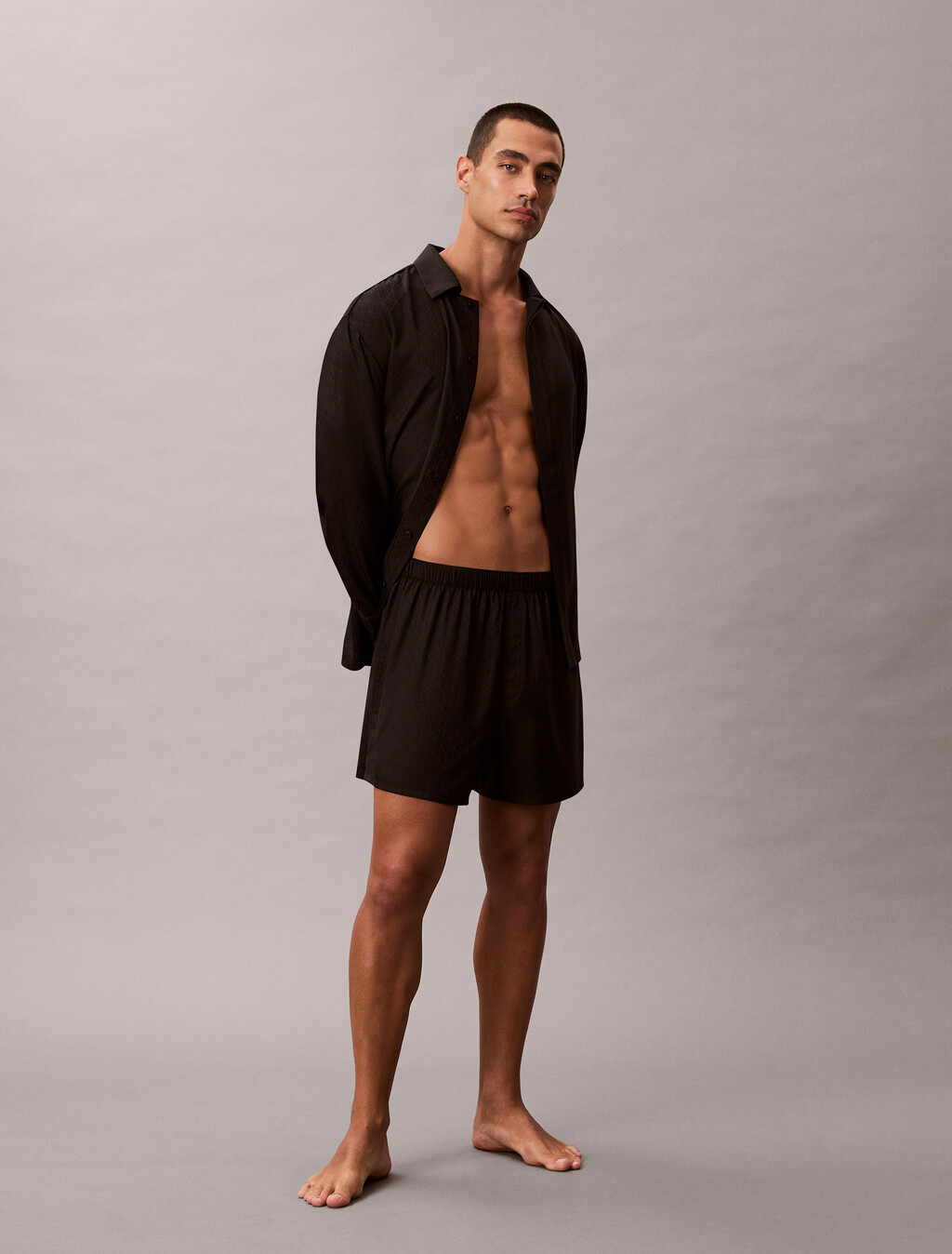 Satin Jacquard Pyjama Top, 19524 TEENIE DELUSTER EMBLEM+BLACK/ASHFORD GRAY, hi-res