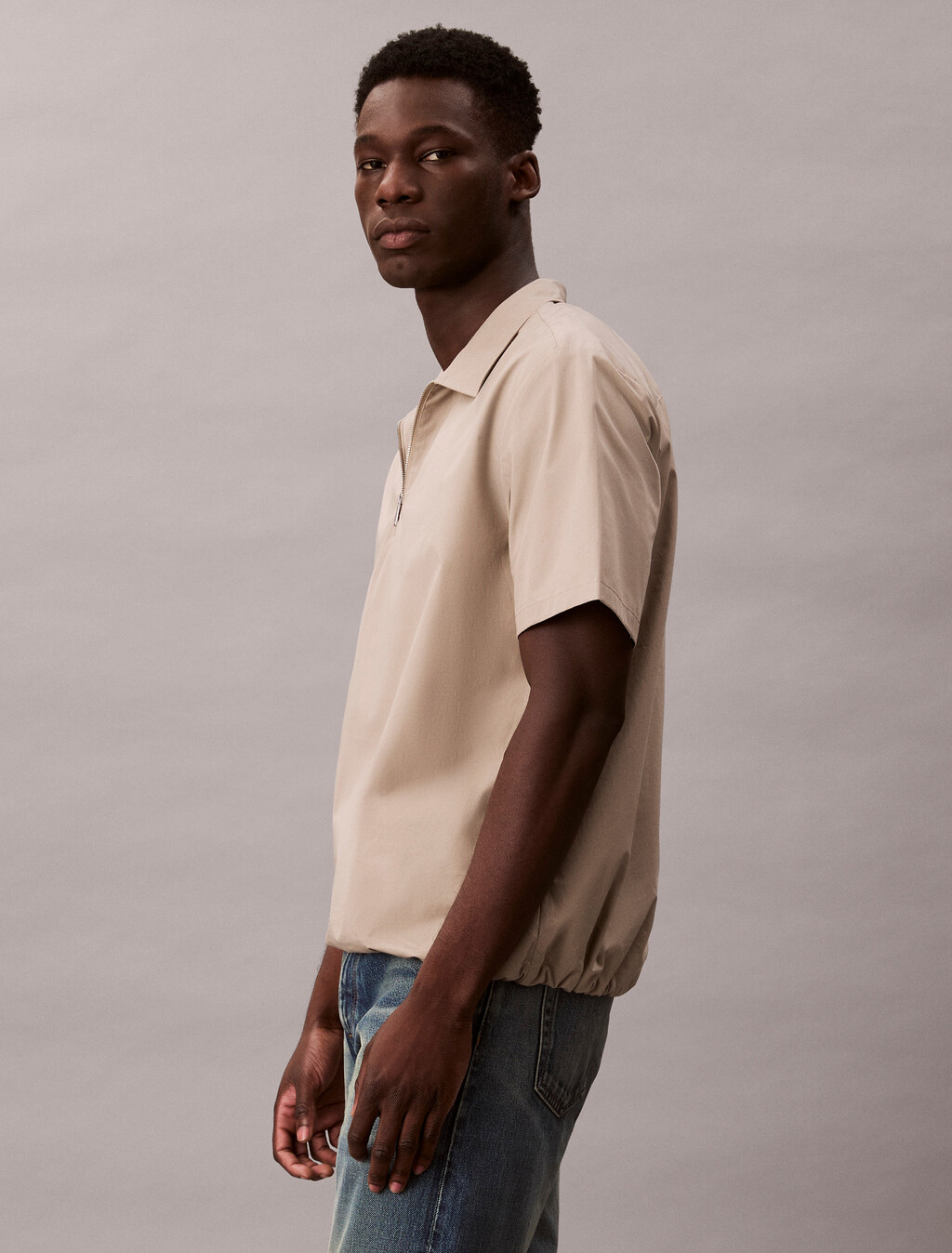 1/4 Zip Bungee Hem Easy Shirt, Vintage Khaki, hi-res