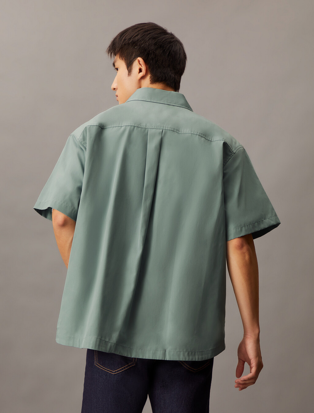 Zip Up Poplin Shirt, Lead, hi-res
