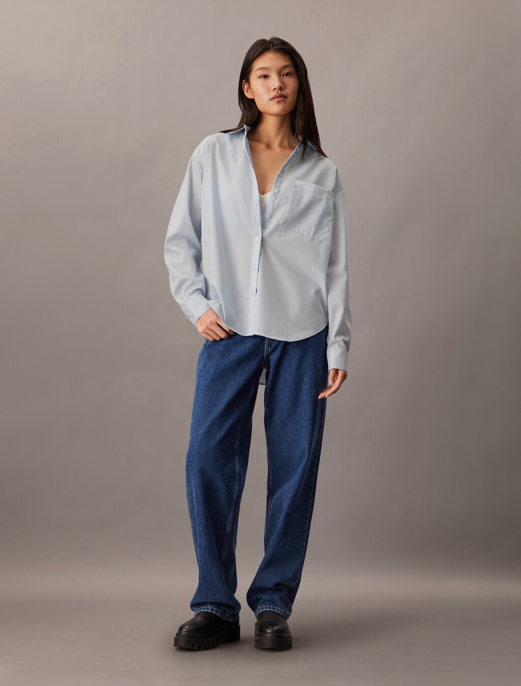 Breathable Monogram Relaxed Shirt, 19454 CHAMBRAY BLUE/ WHITE/ NIGHT SKY STRIPE+chamb, hi-res