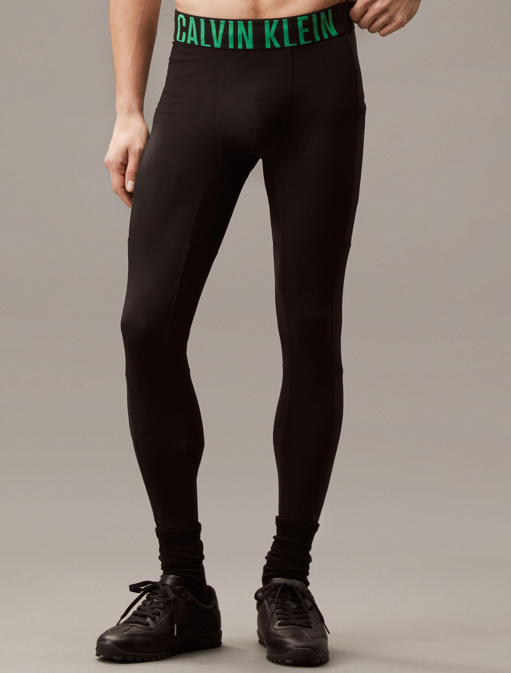 Full Length Tight, BLACK W/ BLOSSOM GREEN LOGO, hi-res