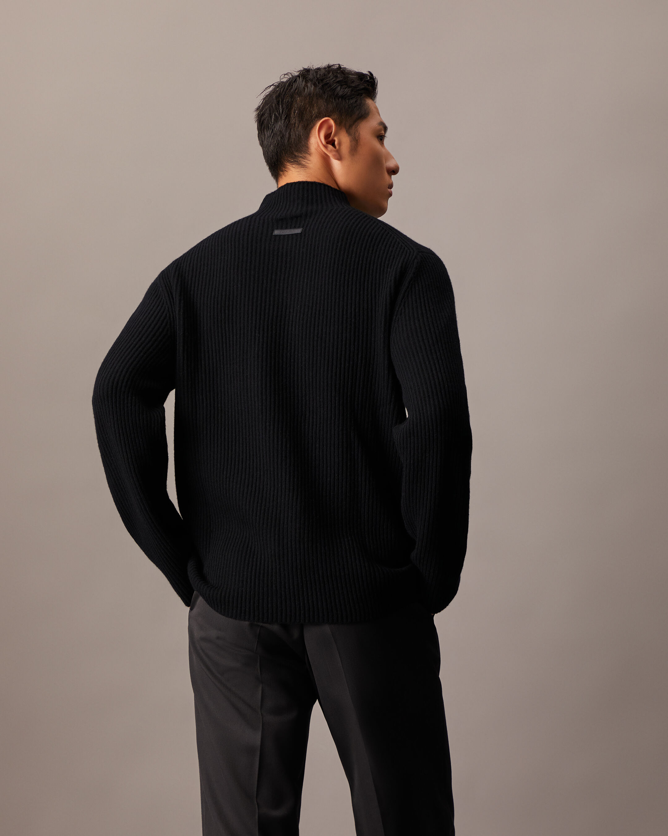 Woolen Rib Knit Mock Neck Sweater | black | Calvin Klein