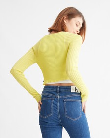 Smooth Cotton Rib Cardigan, GREEN SHEEN, hi-res