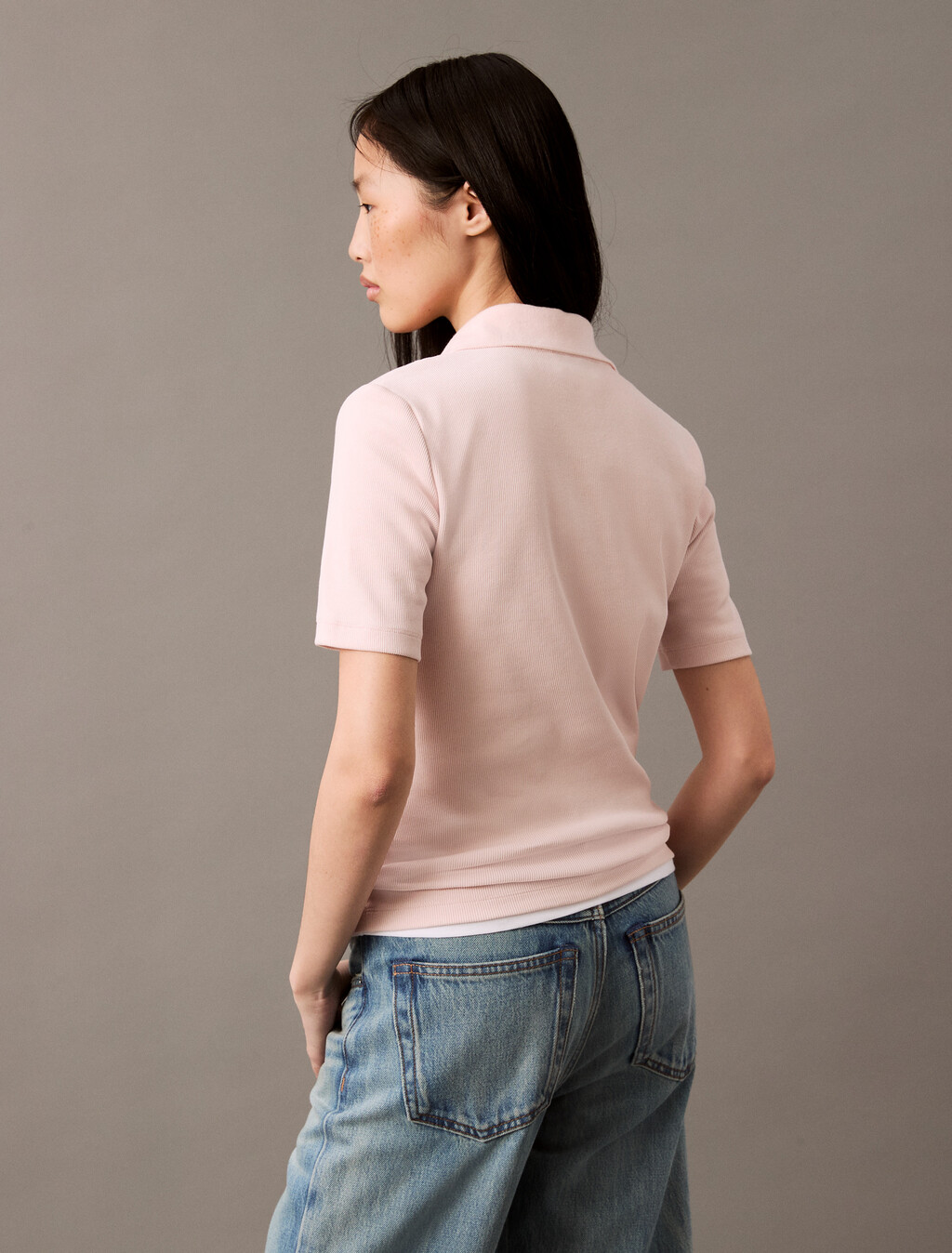 Essential Slim V Neck Polo, Silver Peony, hi-res
