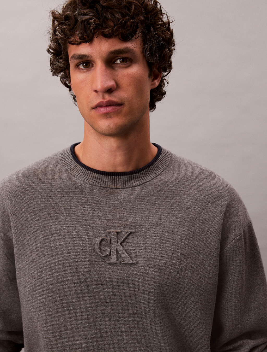 Embossed Monogram Logo Relaxed Sweater, Med. Grey Htr, hi-res