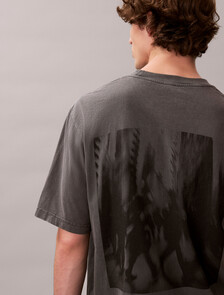 Oversized Abstract Print Tee, Gray Pinstripe, hi-res
