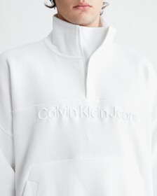Institutional Oversized Half Zip Sweatshirt, Bright White, hi-res