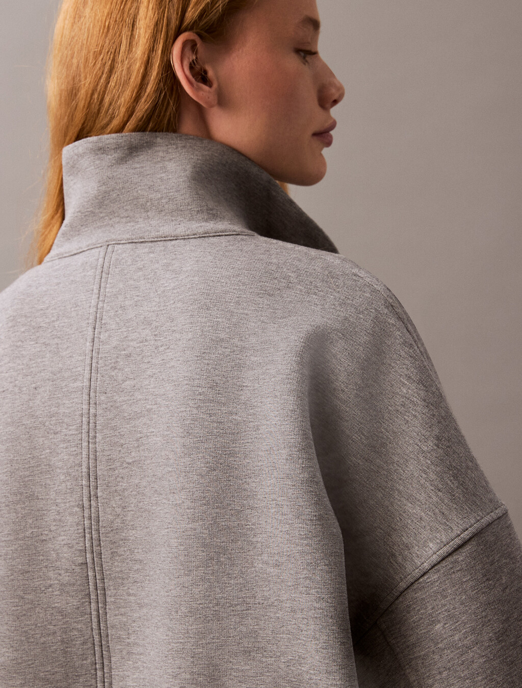 Relaxed Spacer Zip Collar Jacket, MED GREY HTR, hi-res