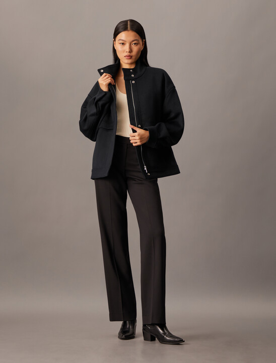 Cashmere Wool Blend Short Bomber Jacket