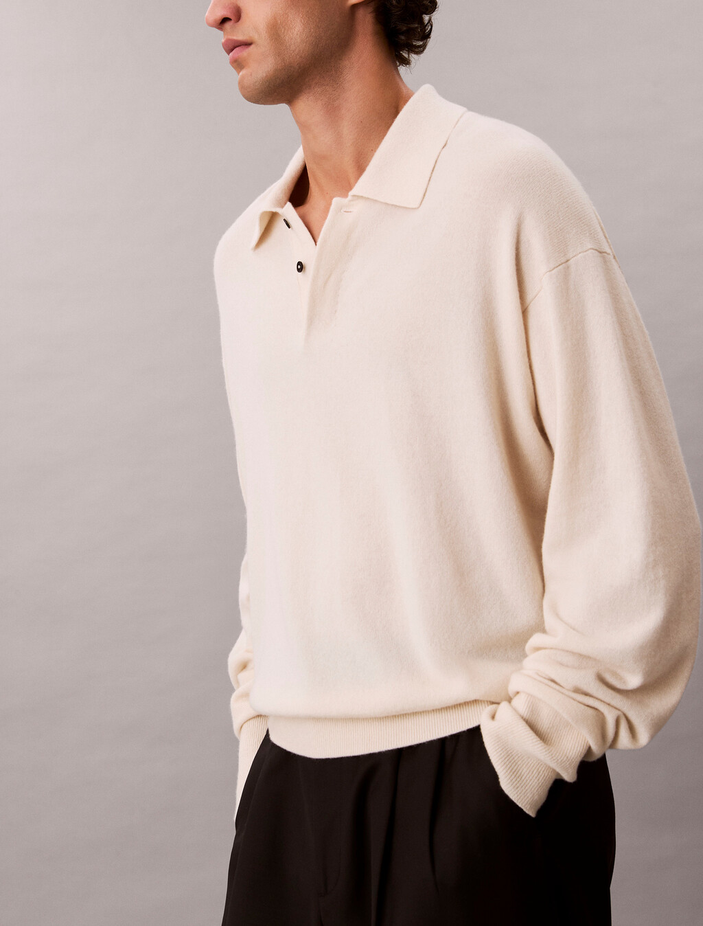 Cashmere Polo Jumper, Baby's Breath, hi-res