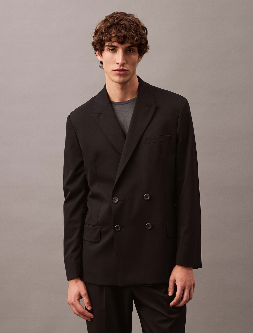 Wool Double Breasted Blazer, Black Beauty, hi-res