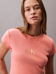 Slim Cropped Monogram T-shirt, Powder Orange, hi-res