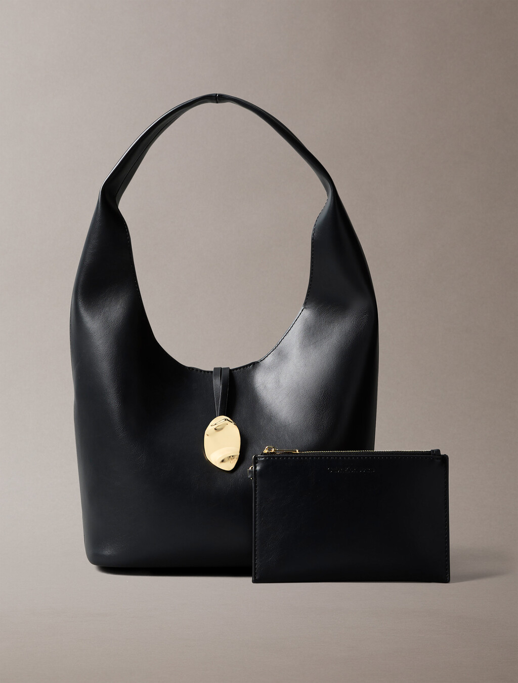 Stone Lock Slouchy Small Shoulder Bag, Black, hi-res