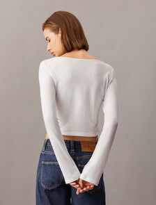 Side Gather Rib Knit Baby Fit Tee, Bright White, hi-res