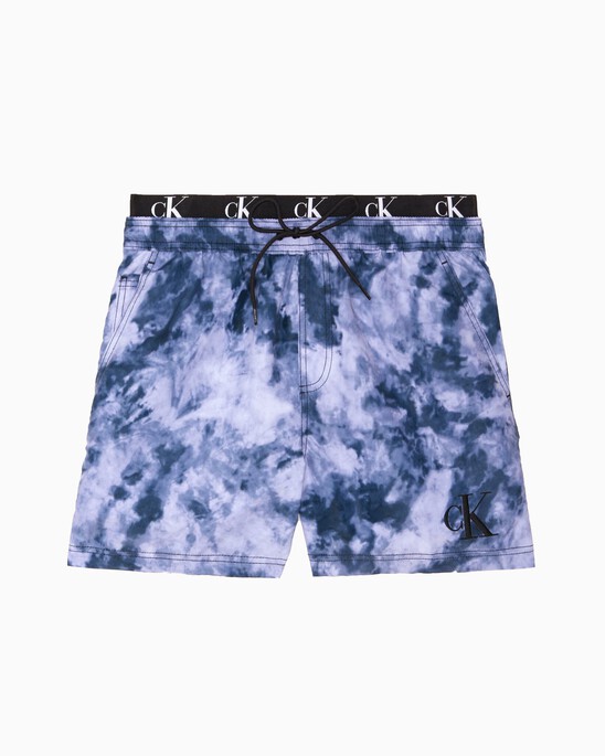 TIE DYE PRINT DOUBLE WAISTBAND MEDIUM SWIM SHORTS