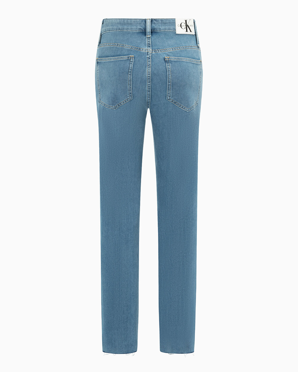 ULTIMATE STRETCH HIGH RISE SLIM STRAIGHT FRAYED JEANS, Mid Blue Embro Raw Hem, hi-res