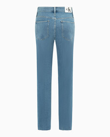 ULTIMATE STRETCH HIGH RISE SLIM STRAIGHT FRAYED JEANS, Mid Blue Embro Raw Hem, hi-res