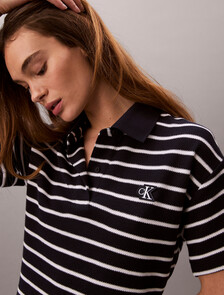 Cotton Piqu&eacute; Stripe Polo Dress, Dark Sapphire, hi-res