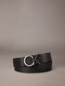 CK Premium Reversible Belt, Black/Gray Pinstripe, hi-res