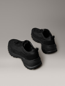 Suede and Emblem Logo Nylon Trainers, Triple Black, hi-res