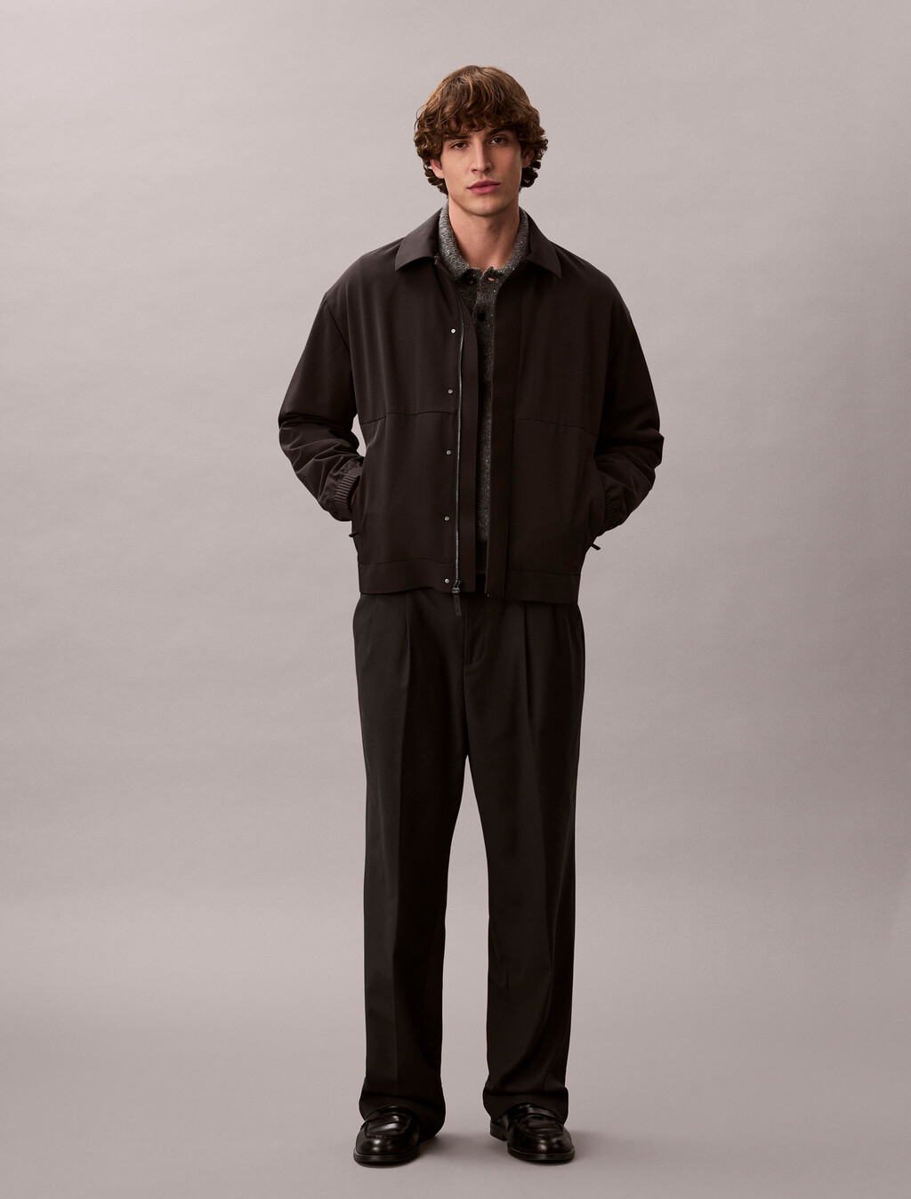 Micro Twill Bomber Jacket, Black, hi-res