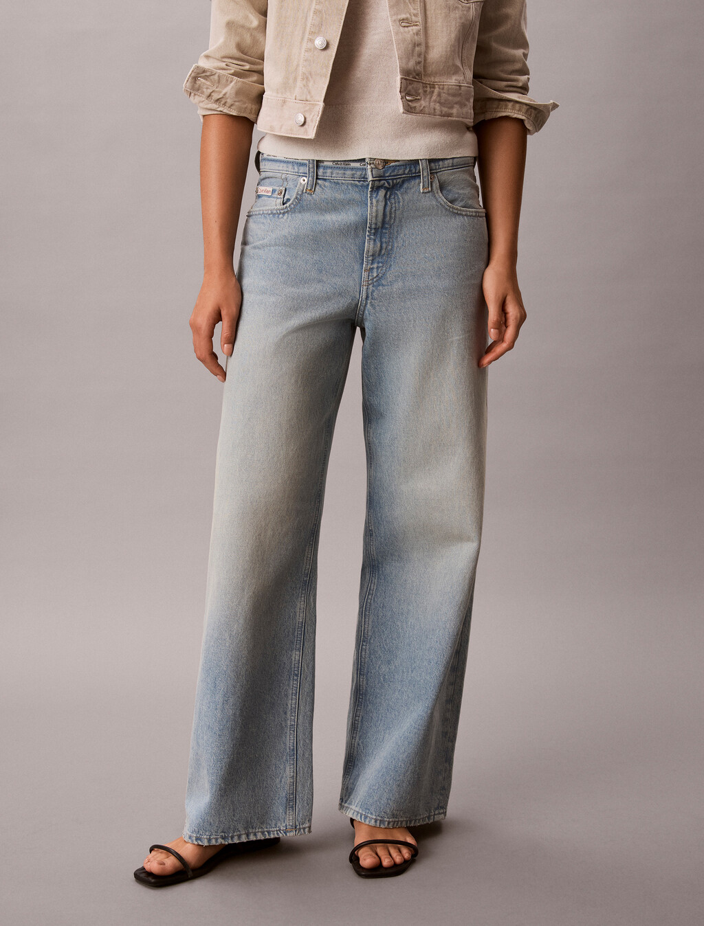 Low Rise Logo Tape Baggy Jeans, FRESH WATER, hi-res