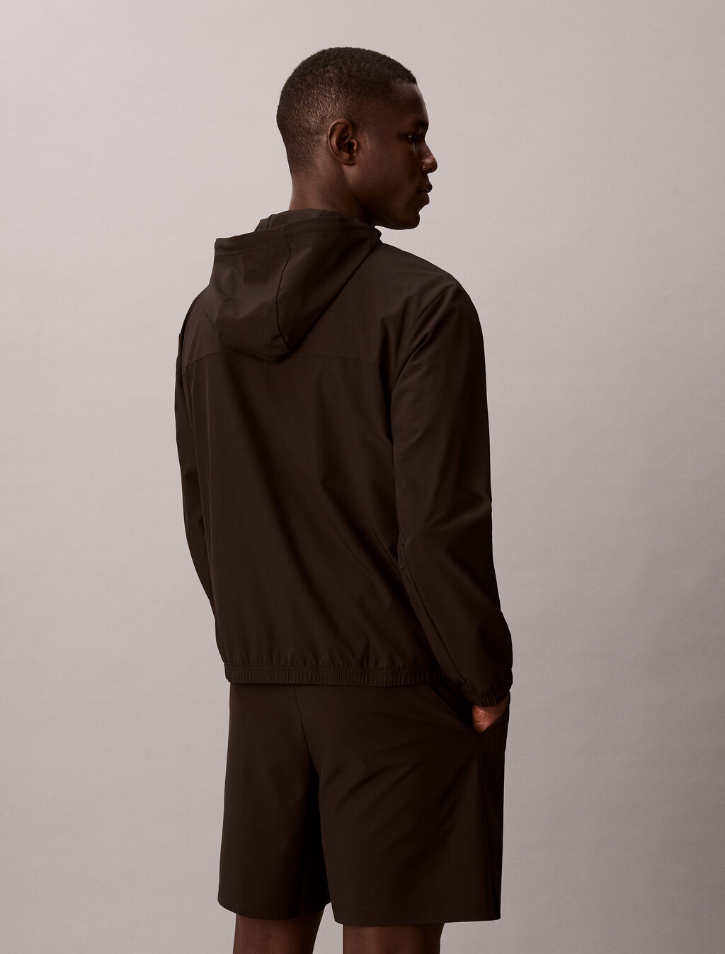 Water-Repellent Hooded Windbreaker, Black, hi-res