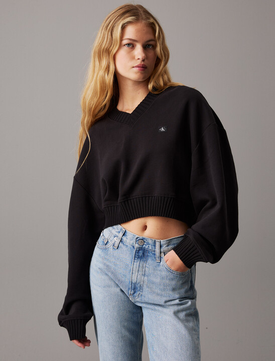Cropped V-neck Sweatshirt