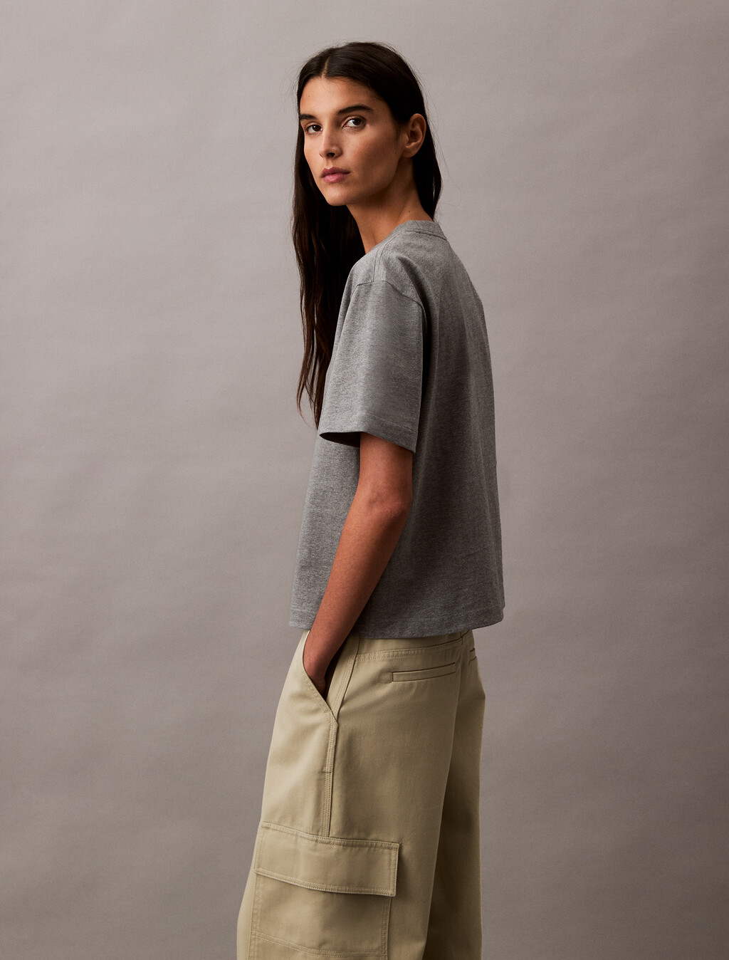 Relaxed Standard Logo Crewneck Tee, Medium Grey Heather, hi-res