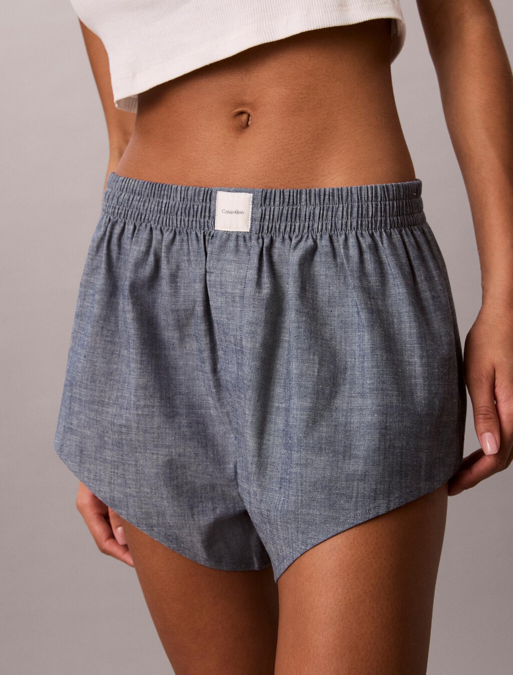 Cotton Chambray Pyjama Shorts, Indigo, hi-res