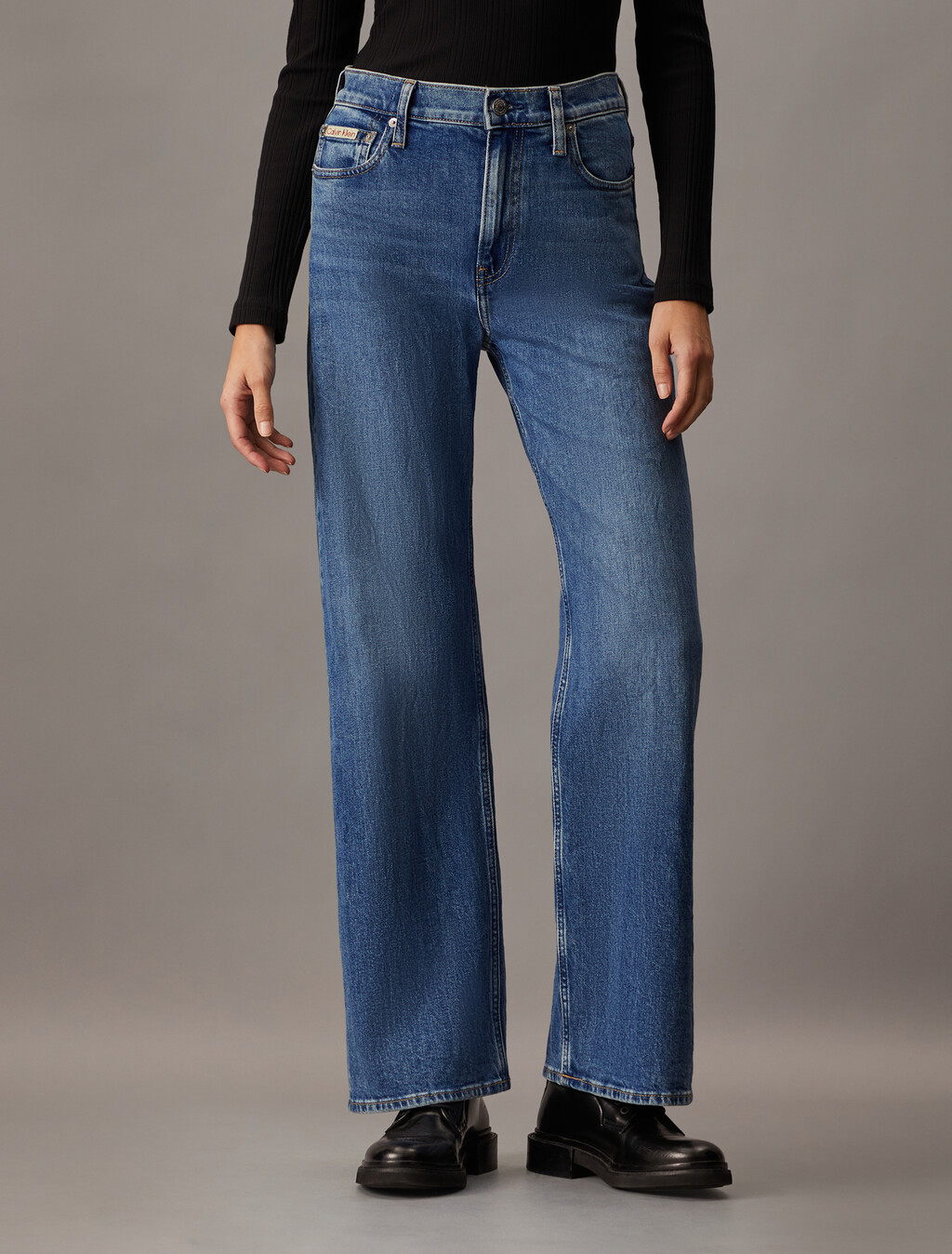 Italian Denim High Rise Wide Leg Jeans, Denim Dark, hi-res
