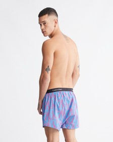 Calvin Klein 1996 Woven  Cotton Boxers, Ghost Warp Logo Print+Campanula, hi-res