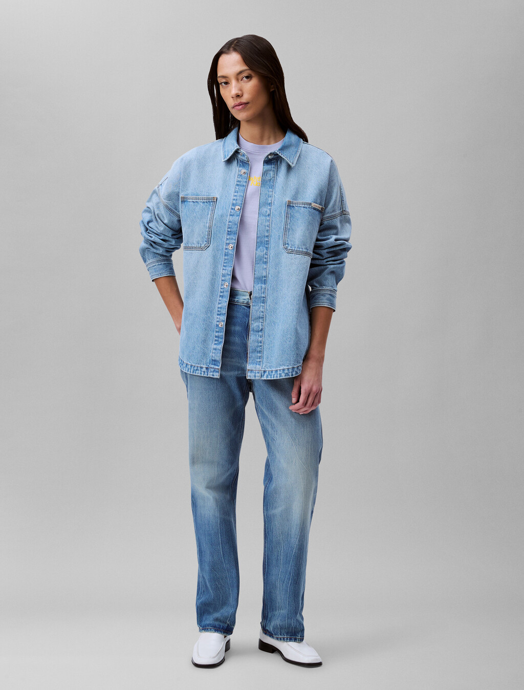 Oversized Denim Utility Shirt, LT BLUE WAVE, hi-res