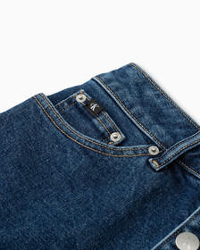 RECONSIDERED HIGH RISE WIDE LEG DENIM SHORTS, Dark Blue Exposed Shank, hi-res