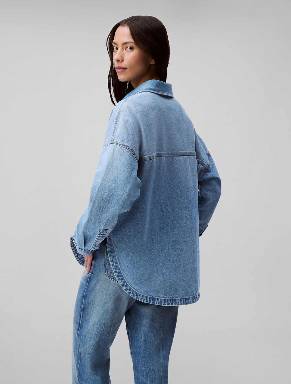 Oversized Denim Utility Shirt, LT BLUE WAVE, hi-res